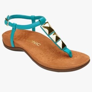 Vionic Rest Nala Toe Post Sandal | Teal Blue & Gold Studded | Size 10